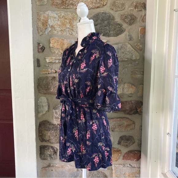 Rebecca Taylor Ivie Short-Sleeve Floral-Print Romper Navy Combo Womens 4 - Picture 8 of 16